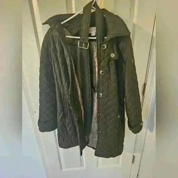 Michael Kors Hooded Belted Quilted Coat - Green - Size L - Picture 1 of 7
